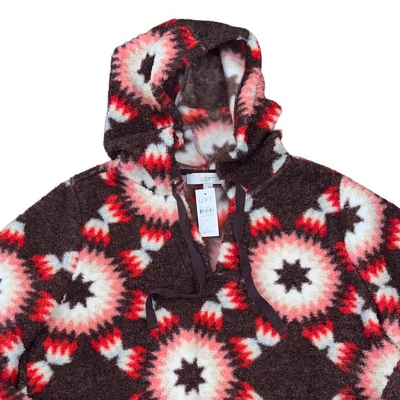NWT LOFT Chocolate Brown, Red, Pink & Cream Sunburst Sherpa Hoodie - Picture 6 of 10